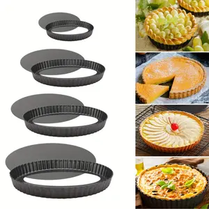 4pcs Removable Bottom Egg Tart & Pizza Pan Set - Multi-Size Metal Baking Molds for Professional & Home Use - Reusable Non-Stick Tart Tins & Pizza Pans - Essential Kitchen Baking Tools Nonstick Baking Tool (Durable & Dishwasher Safe)