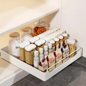 Pull Out Cabinet Organizer Slide Out Pantry Shelf No Drill Adhesive Sliding Drawer Storage for Kitchen Bathroom Cabinet