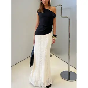 Katerine Ruched Lace Maxi Skirt Cream