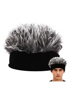 1Pc Men's Trendy Fashionable Warm Winter Hairpiece Cap, Realistic Looking Fake Hair Hat for Autumn and Winter, Stylish and Comfortable Casual Hat