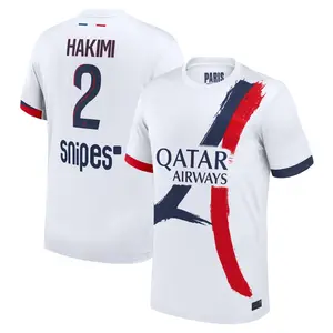 White Color PSG Hakimi Away Soccer Jersey, PSG Hakimi White Away Color Short Sleeve Soccer Jersey