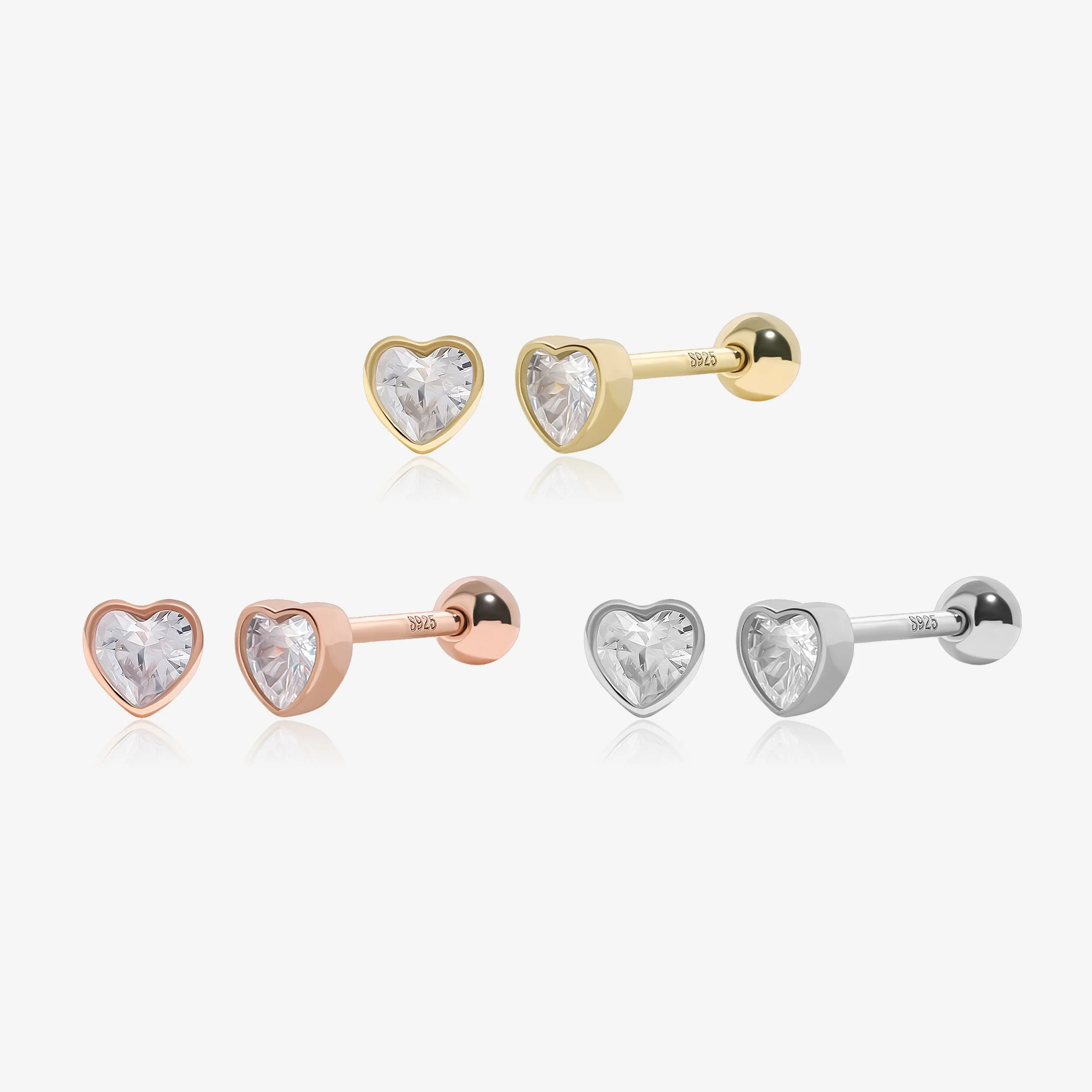 S925 Sterling Silver Diamond Heart Screw Back Earrings, Cute Dainty Heart Sleep On Nap Earrings, Gift for Her Mom Mother's Day Christmas