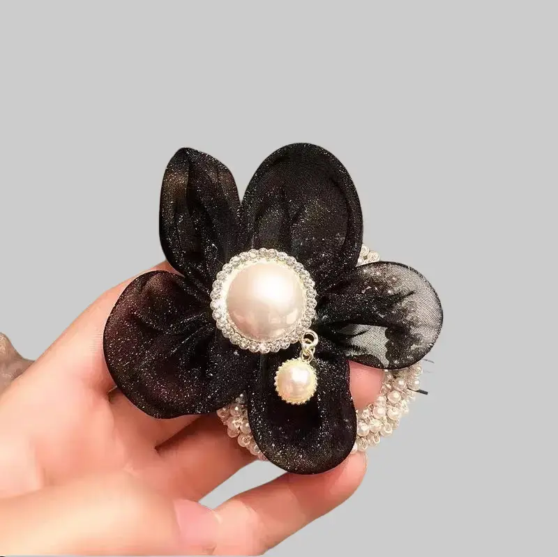 Delicate Pearl Flower Ball Hair Scrunchie, Fashion Hair Accessory for Women