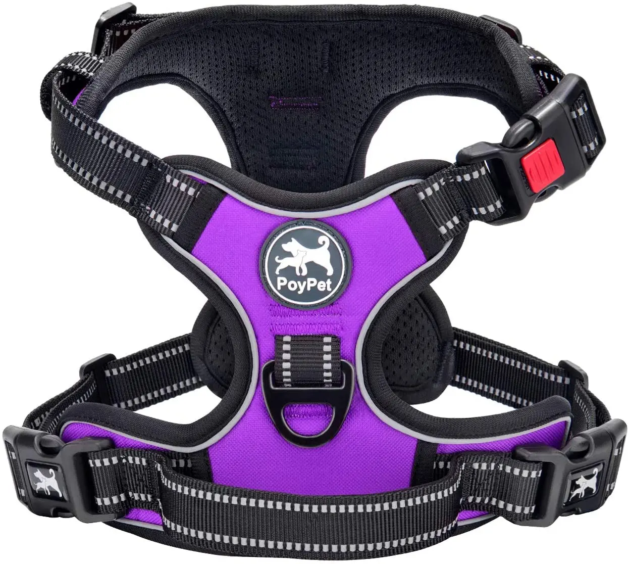 Poypet No Pull Dog Harness, No Choke Front Clip Dog Reflective Harness, Adjustable Soft Padded Pet Vest with Easy Control Handle for Small to Large Dogs(Purple,M) PoyPet