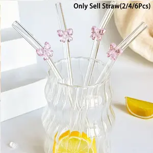 Cute Bow Glass Straws, Reusable Curved Straw Set with Cleaning Brush, Ideal for Smoothies, Milkshakes, Parties & Gifts, Glass Straw Drinkware