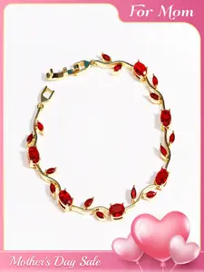 Mother's Day Exclusive Gold Vine Red-Green Dainty Crystal Bracelet - Elegant Gratitude Gift For Mom Elegant Jewelry Bracelet