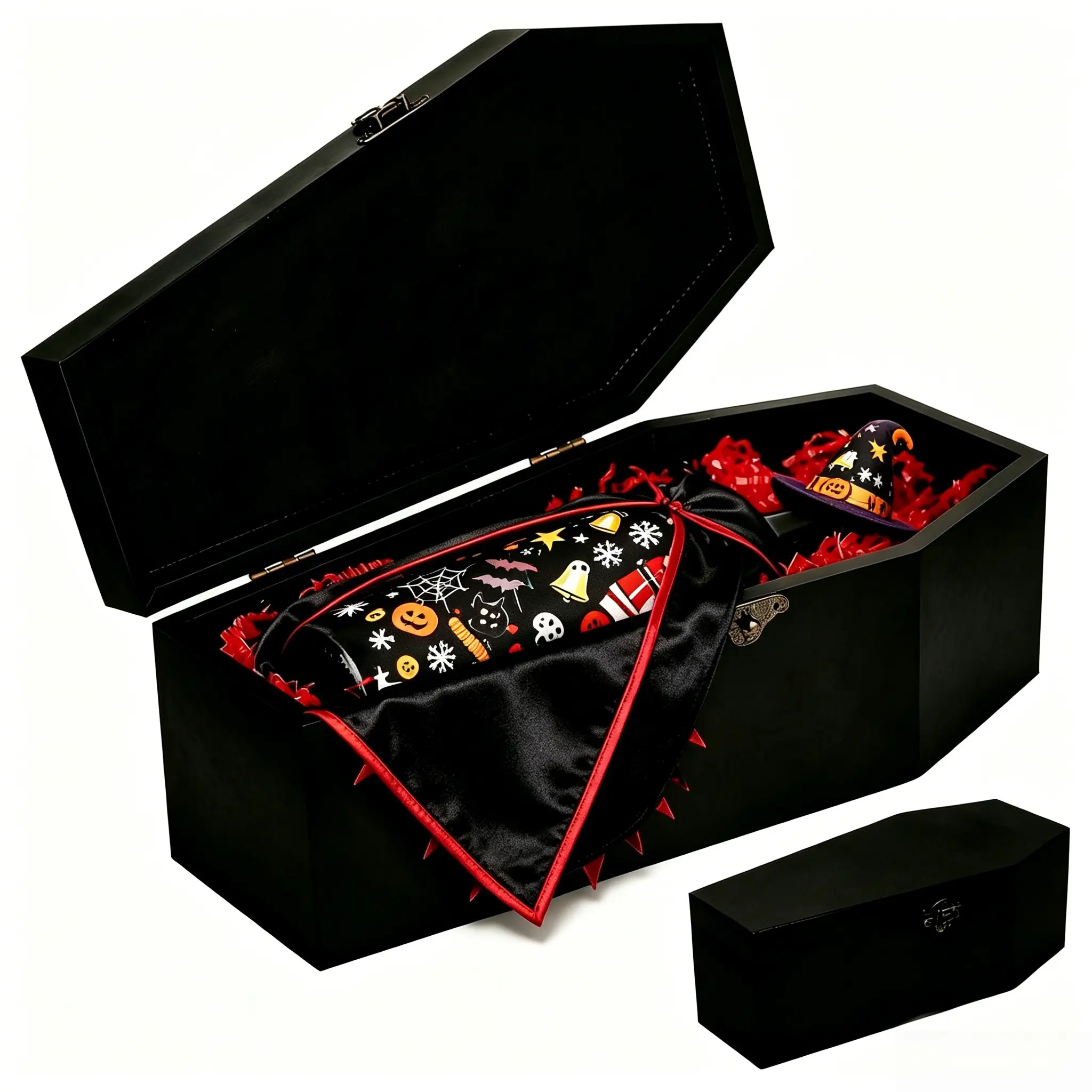 Gothic Vintage Wooden Coffin Gift Box - Multifunctional Hinged Lid Organiser Storage Box, Home Decor for Halloween, Jewelry Keepsake for Doll/Pet Memorial