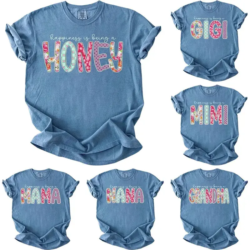 Custom Comfort Colors Grandma Shirt, Personalized Floral happiness is being a Mama T-Shirt, Grandparent Gift, Nana Honey Mimi Gigi Shirt, Blue Jean - DarkFlex