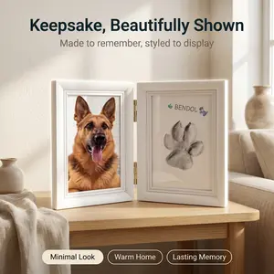 Pet Memory Keepsake Photo Frame with Paw Print Clay Kit, Double Display Shadow Box for Dogs, Cats and Newborns
