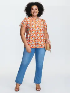 【Summer Turn-Up】BlOOMCHIC Plus Size In Full Bloom Mock Neck Shirt Fabric Garment Light Nylon Top Blouse Orange Sleeve Fit Womenswear [M-6X] 2026 Summer Pick for Mother's Day
