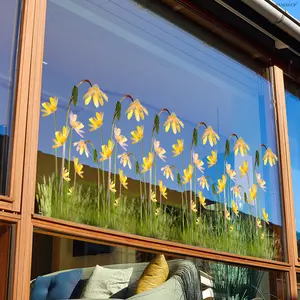 A set (30*60cm*2pcs) of yellow row-shaped flower fresh and simple flat static stickers for decorating window stickers, window displays, home background beautification, D22105