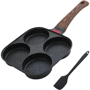 Nonstick 4-Cup Egg Pan Black Aluminum Non Stick Frying Pan Bakelite Handle Healthy Egg Frying Pan For Pancake Burger Sandwiches Suitable For Gas Stove & Induction Cooktop