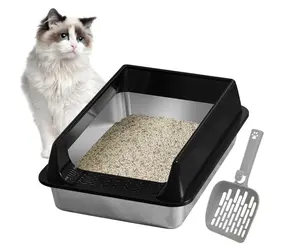 Extra Large Stainless Steel Cat Litter Box High-Sided Open Litter Pan with Detachable Wall, Easy Clean Anti-Scatter Metal Litter Box for Large Cats & Multi-Cat Homes,High Sided Litter Box