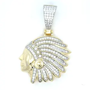 2.57TCW VVS1 MOISAANITE INDIAN HEAD CHIEF HEAD PENDANT - 925 STERLING SILVER