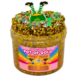 Pot of Gold 8oz Bingsu Slime Scented Pineapple with Gold Confetti and Green Leprechaun Hat