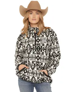 Hooey Women's Southwestern Print 1/4 Zip Fleece Jacket - Hfp026whbk