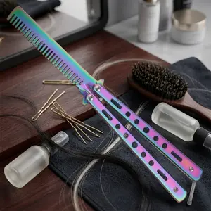 Foldable Stainless Steel Hairdressing Training Comb, Anti-Static Detangling Styling Comb, Portable Folding Comb with safe Rounded Corners, Anti-Slip Rust-Proof Durable Hair Tool for Barber Training Kit