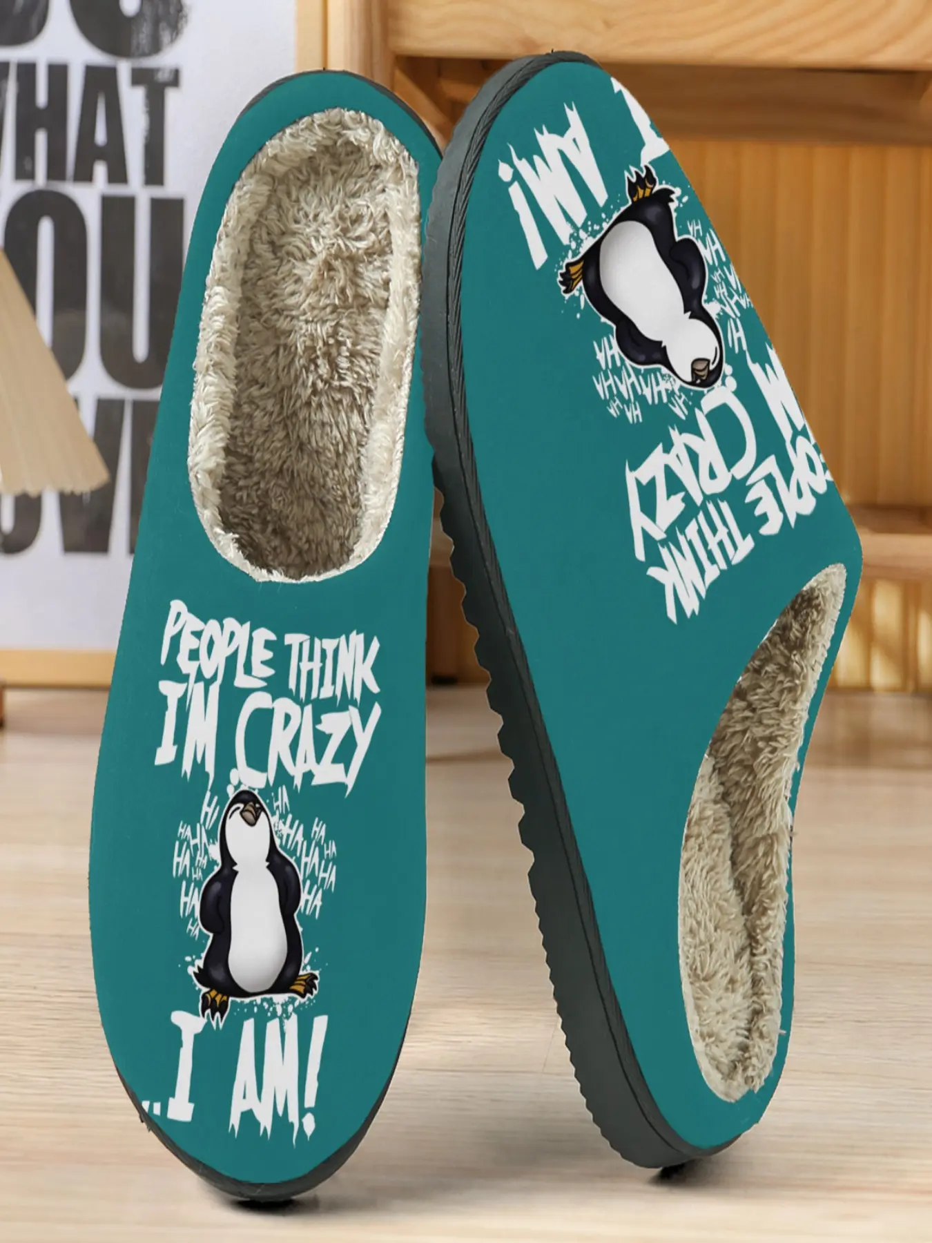 Cute Penguin Print Soft Shoes, Warm Fleece Lining, Anti-Slip Sole, Comfortable Home Wear, Casual Fall & Winter Footwear