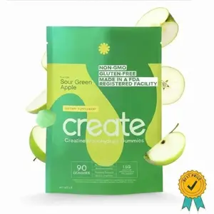 Create Creatine Monohydrate Gummies for Men & Women, Boost Focus, Strength, and Endurance, Anti-Melting Formula, Vegan, Gluten-Free, Non-GMO, 1.5g of Creatine per Gummy (Sour Green Apple)