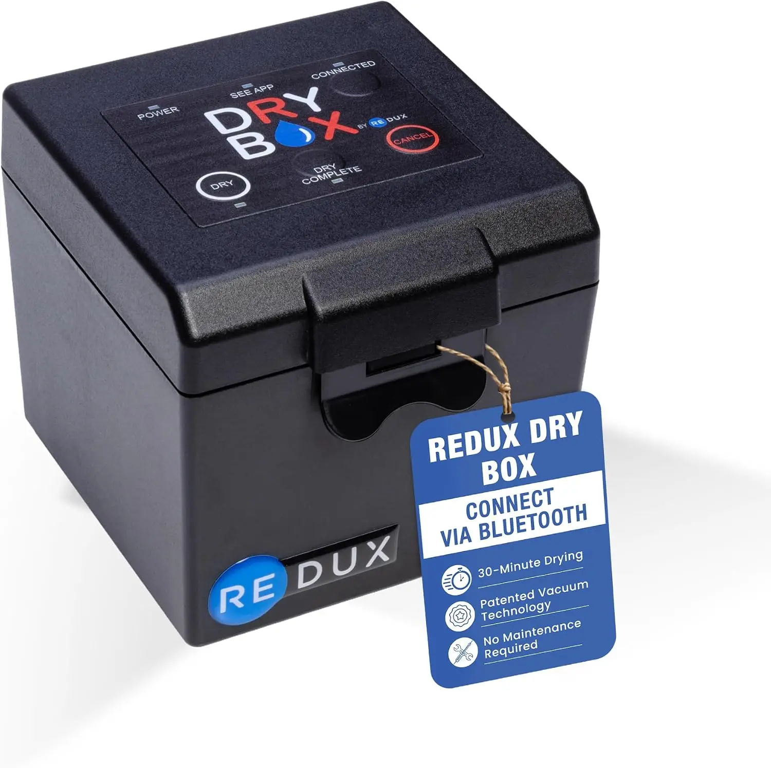 Redux DryBox Professional Hearing Aid Case & Dehumidifier Box - Fast 30-Min Vacuum Drying Tech with Push-Button Control & Optional Smart App Reporting