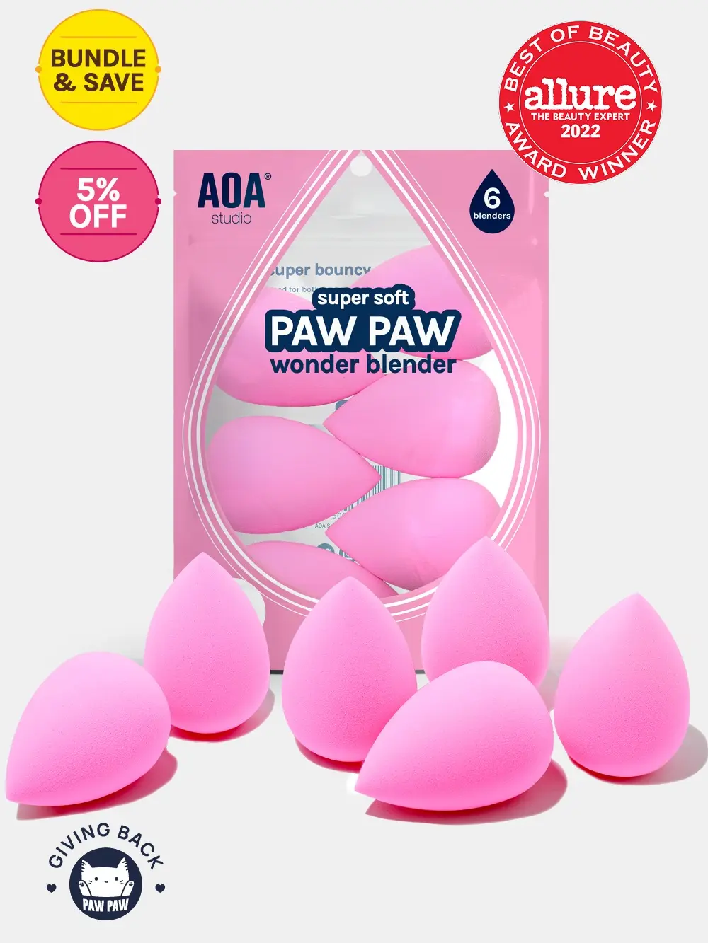 Paw Paw: Super Soft Wonder Blender - 6 Pack Cosmetic Flawless Foundation Blush Powder Contour Makeup