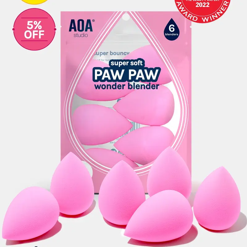 Paw Paw: Super Soft Wonder Blender - 6 Pack Cosmetic Flawless Foundation Blush Powder Contour Makeup