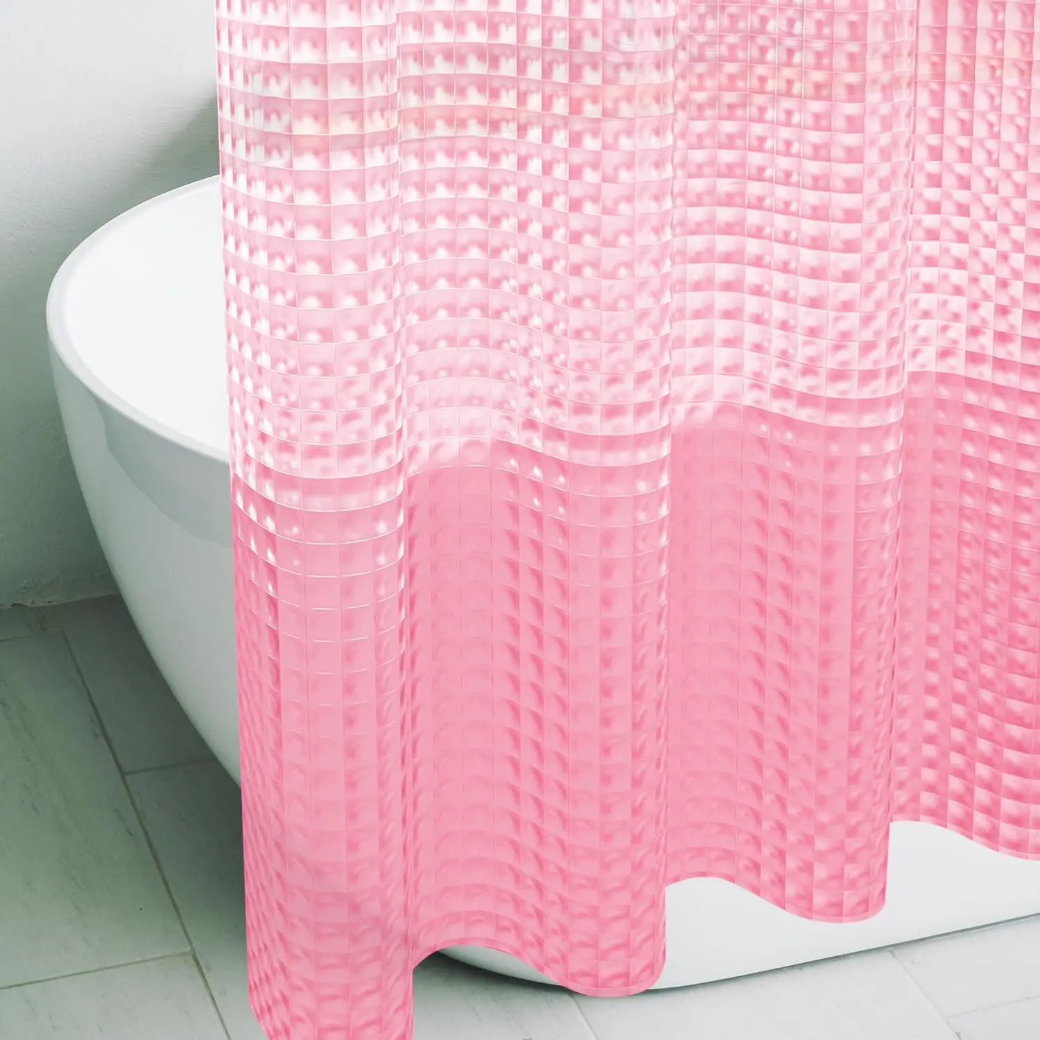 Blush Pink 3D Crystal Pattern Plastic Shower Curtain Liner - 72w x 72l (Pack of 1), Lightweight Bathroom Inner Curtain with Rustproof Metal Grommets, Weighted Magnetic Bottoms