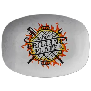 Daddy's Grilling Plate with Flames Faux Stone Background