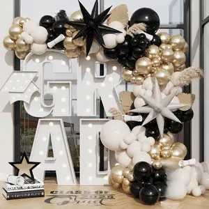 Black  Graduation Decorations,Sand White Chrome  Balloon Arch Garland Kit with Exploding  Foil Balloons for Class of 2025 Graduation Decorations Retirement Birthday Party Decor