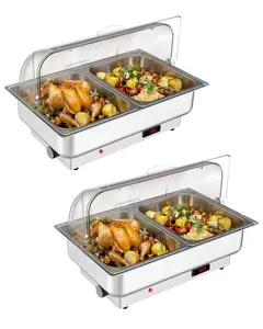 【GARVEE】2 Pack Rectangular Chafing Dish Electric Buffet Set,2 x 4.5QT Half-Size Stainless Steel Food Servers and Warmers with Temperature Control for Catering, Wedding and Parties