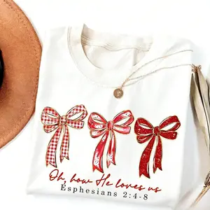 Vintage Oh How He Loves Us T-shirt, Glitter Valentine Print Shirt, Loved Valentine Trendy Outfits, Christian Valentine, Bible Verses Gift