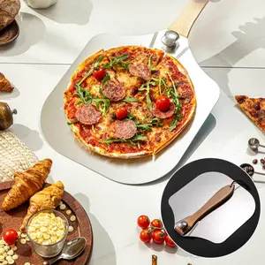 【AREL】Aluminum Pizza Peel, Metal Pizza Shovel With Rocker-Style Cutter And Foldable Wooden Handle, Suitable For Home Pizza Ovens For Baking Pizzas, Dough, Bread, And Pastries. Helps You Make The Perfect Pizza.