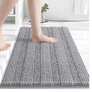 Chenille Bathroom Rug 30x20 – Extra Thick Soft Plush Bath Mat, Non-Slip Shaggy Shower Carpet, Absorbent, Machine Washable, Light Grey Medium Bath Rug