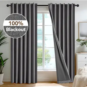 DECONOVO Total Blackout Curtains Faux Linen Back Tab Drapes | Thermal Insulated & Privacy for Bedroom & Living Room
