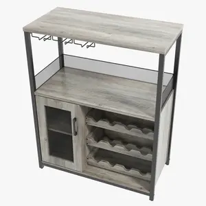 Bar rack cabinet, adjustable shelf coffee bar cabinet with mesh door and baffle design, small bar cabinet 36 inches high, suitable for home, kitchen, and restaurant