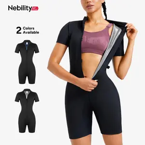 Nebility Sauna Suit for Women Sweat Vest Waist Trainer 3 in 1 Full Body Shaper Workout Jumpsuit Sauna Wear Sports Slim Fit Athletic Training Apparel Gym Clothes Sauna Suit Set Gym Top Sports Slim Fit
