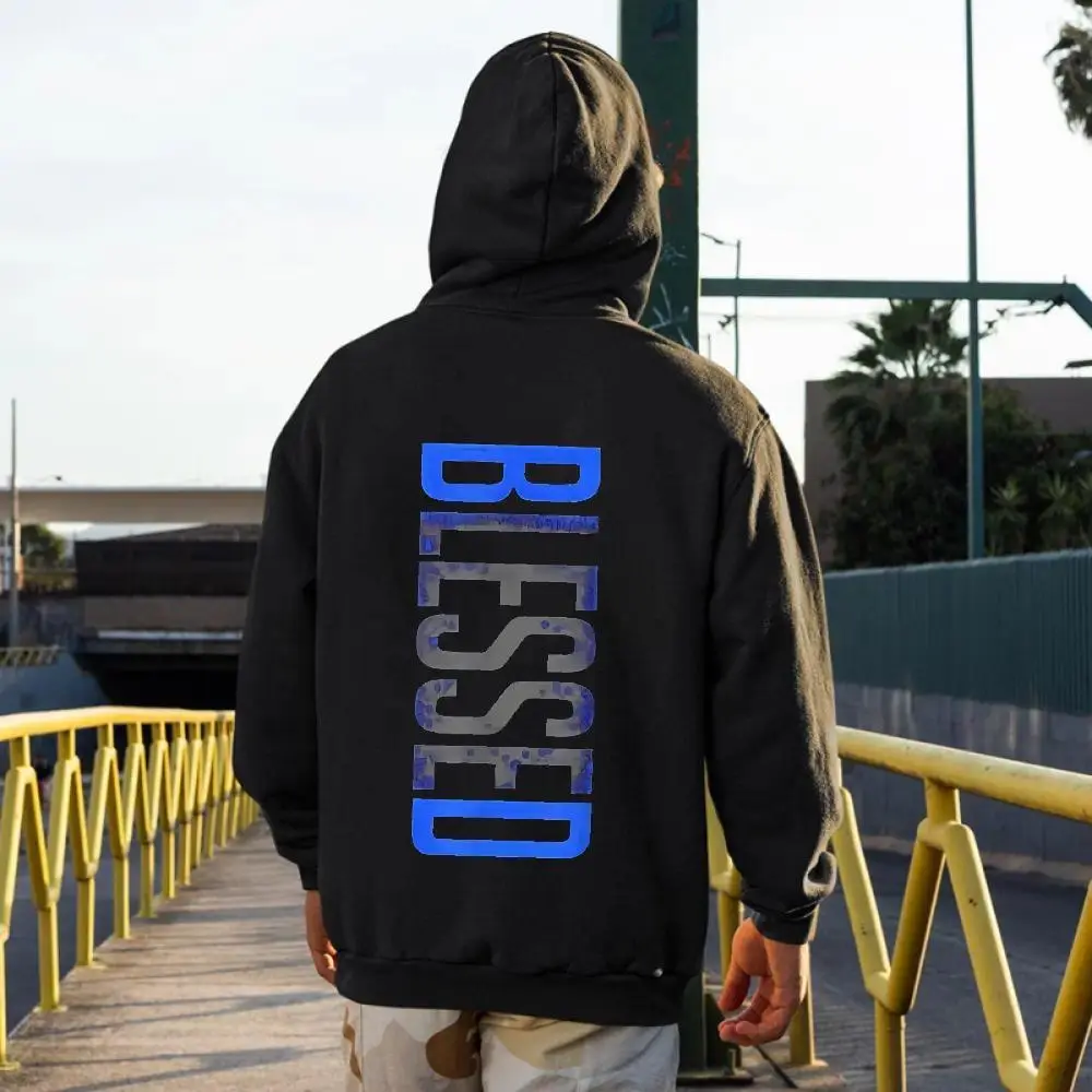 Men's Blessed Graphic Hoodie, Soft Cotton Unisex Street Style Pullover, Ideal Faith‑Inspired Gift for Father