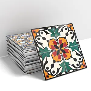 Bohemia Pattern Tile Sticker, Vintage Removable 3D Glossy Thickened Eva Foam Decorative Wall Sticker, Self-adhesive Wallpaper, Kitchen Decor Decals, Home Decor, Tiles Sticker