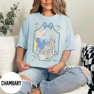Retro Castle Bow Shirt Cute Coquette Balloon Tee, Pastel Magic Kingdom Shirt, WDW Trip Tee, Family Vacation Trip Tee