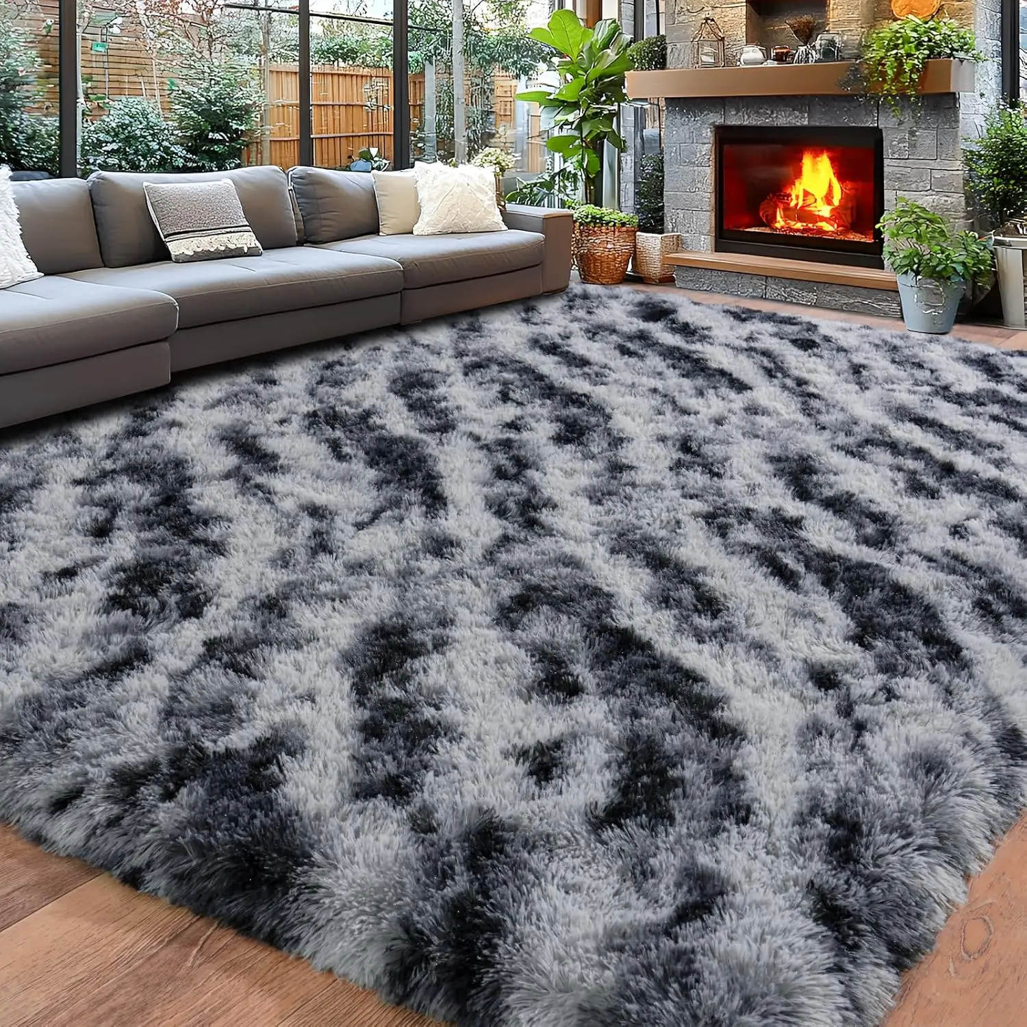 Tie Dyed Stripes Rug for Living Room, Fluffy Shaggy Area Rugs | Plush Anti-Skid Floor Carpets, Ultra Soft Modern Indoor Shag Rug for Bedroom Nursery Kids Room Dorm Home Decor Aesthetic