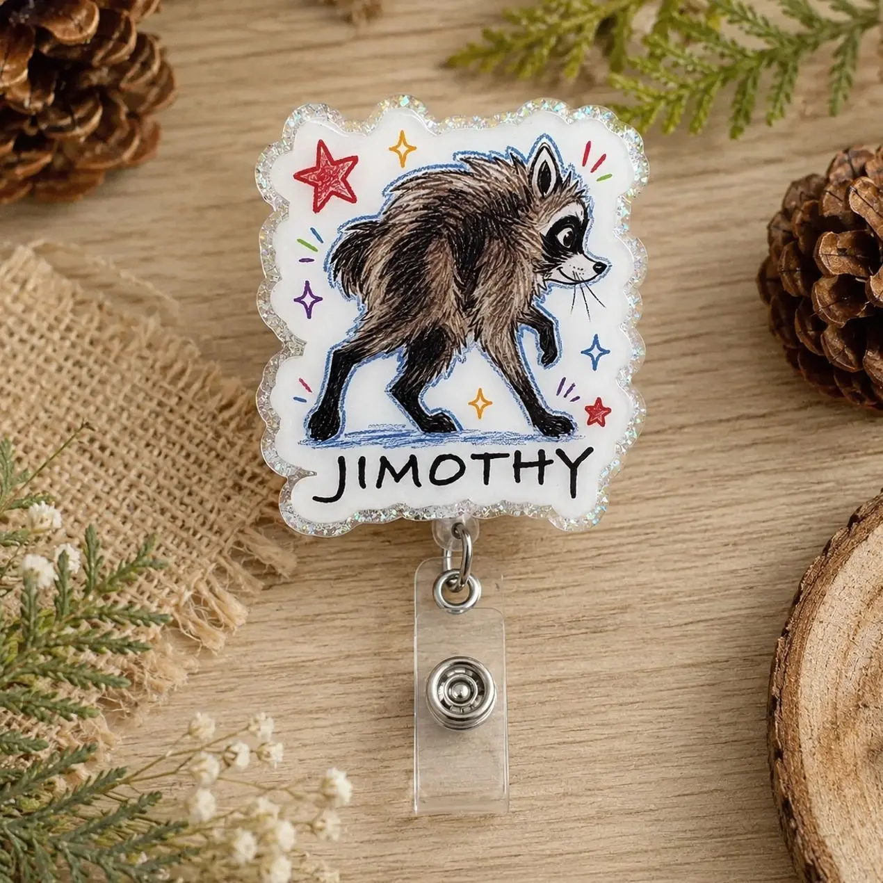 Jimothy Racoon Handmade Retractable Badge Reel