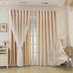 1pc Rustic Style Double Layer Lace Curtain, Plant Leaf Embroidery, Wave Edge Design, Suitable for Living Room, Dining Room, Balcony, Office