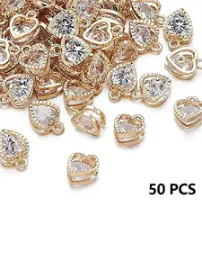 50pcs Cubic Zirconia Heart Pendants, Jewelry Making Supplies, Necklace Charms, Mini Drop Accessories, Valentine's Day Wedding Decorations