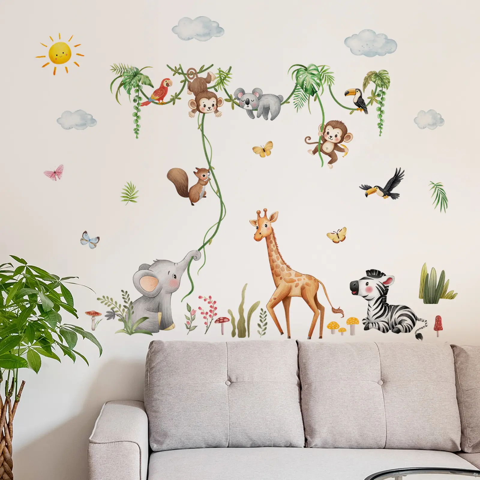 3Pcs/Set (3090cm3pcs) Cartoon Jungle Animals Self-Adhesive Wall Stickers, Decorative Stickers, Wall Decor, Wall Decorations for Kids Room, Kindergarten, Bedroom & Living Room