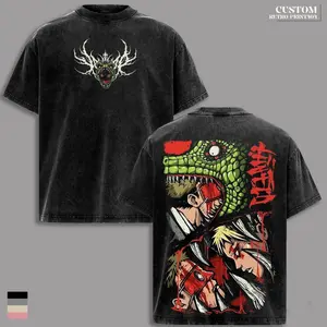 Dorohedoro Caiman Shirt, Anime Graphic Tee, Lizard Head Mask Hole City Dark Fantasy T-Shirt, Double Sided Vintage Washed Oversized Streetwear Gym Core, Gore Manga Design, Heavyweight Cotton Unisex Fan Gift Merch U62