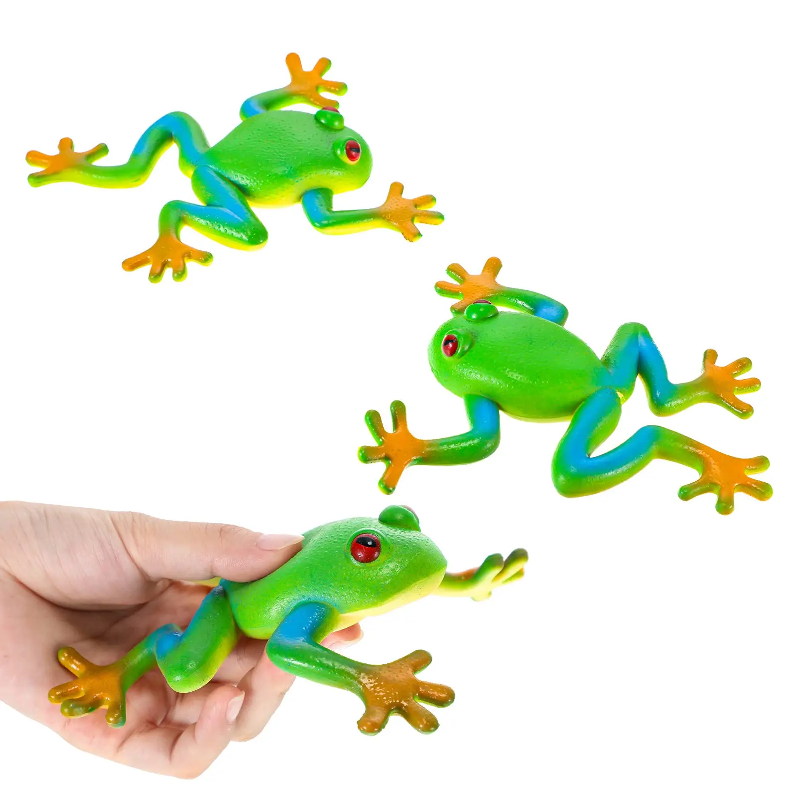 3 Pieces Frog Toys Rubber Frogs for Kids Realistic Amphibian Figurines Simulation Animal Model Soft Stretchy Spoof Vent Stress Toy Animal Party Decor Passover for Relief Passover Gifts