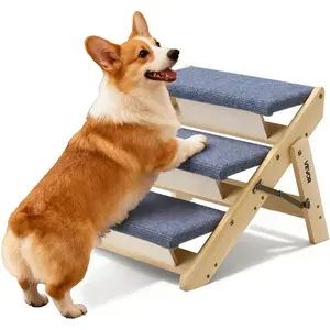 VEVOR Wood Pet Stairs, 2 - Step Dog Stairs for Beds, Sofa Cars, 110lbs Load Capacity, Floded Flat Design, Stable Sturdy Cat Dog Step Ladder for Small Medium Large Older Pet Puppy Essentials