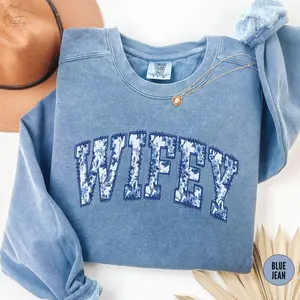 Wifey T-shirt, Sweatshirt, Toile De Jouy New Bride Gift, Coquette Bridal Shower Gift, Honeymoon Graphic Tees, Fiance Getting Ready Outfit