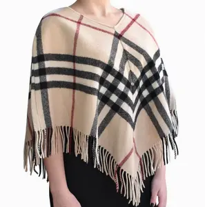 Pre-owned BURBERRY Wool Coat Poncho\Coat Fringe Details Beige, "Nova Check" #006
