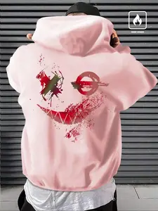 New Hooded Sweatshirt Unisex, Smiley Face Print, Fashionable and Versatile, Kangaroo Pocket and Drawstring, Fall & Winter Wear